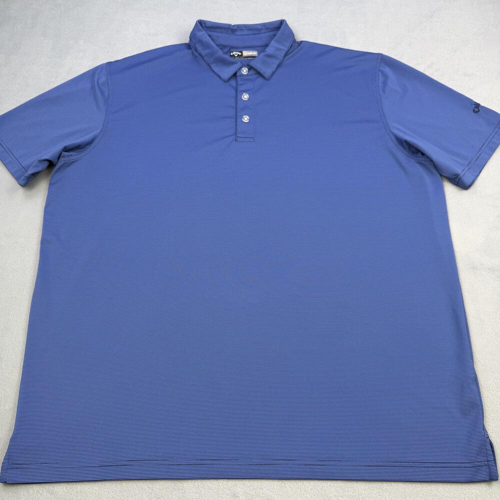 Callaway Polo Shirt Mens 2XL Blue Stripe Golf Opti-Dri Stretch Performance Top